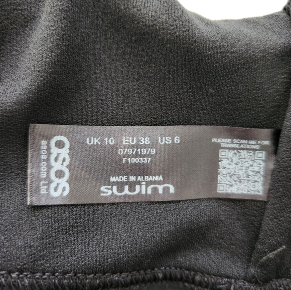 Asos ruched shoulder plunge swimsuit in black women's size 6 - Picture 10 of 14